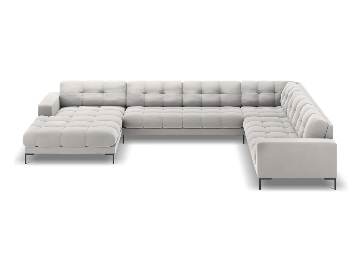 Cosmopolitan Design - Sofá de canto direito panorâmico "Bali" 7 lugares em veludo prata - 327x256x75cm^ Sofá