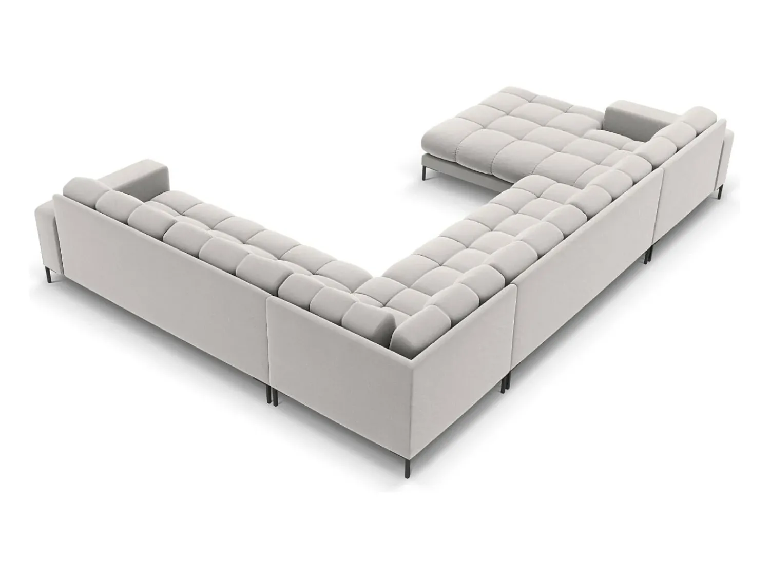 Cosmopolitan Design - Sofá de canto direito panorâmico "Bali" 7 lugares em veludo prata - 327x256x75cm^ Sofá