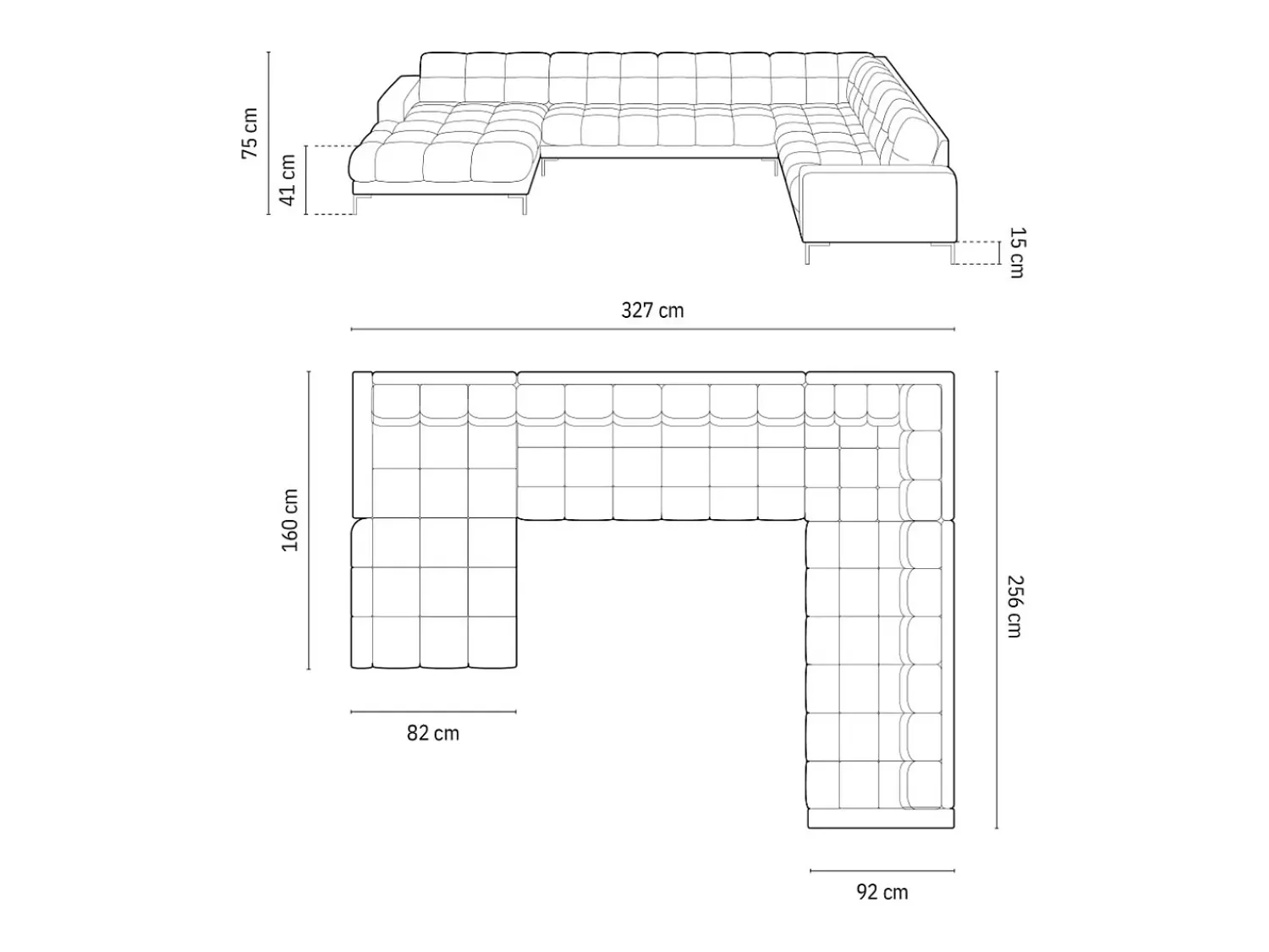 Cosmopolitan Design - Sofá de canto direito panorâmico "Bali" 7 lugares em veludo prata - 327x256x75cm^ Sofá