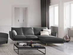 Cosmopolitan Design - Sofá de canto direito "Vienna" 5 lugares em tecido estrutural cinza escuro - 255x170x95cm Cinza antracite
