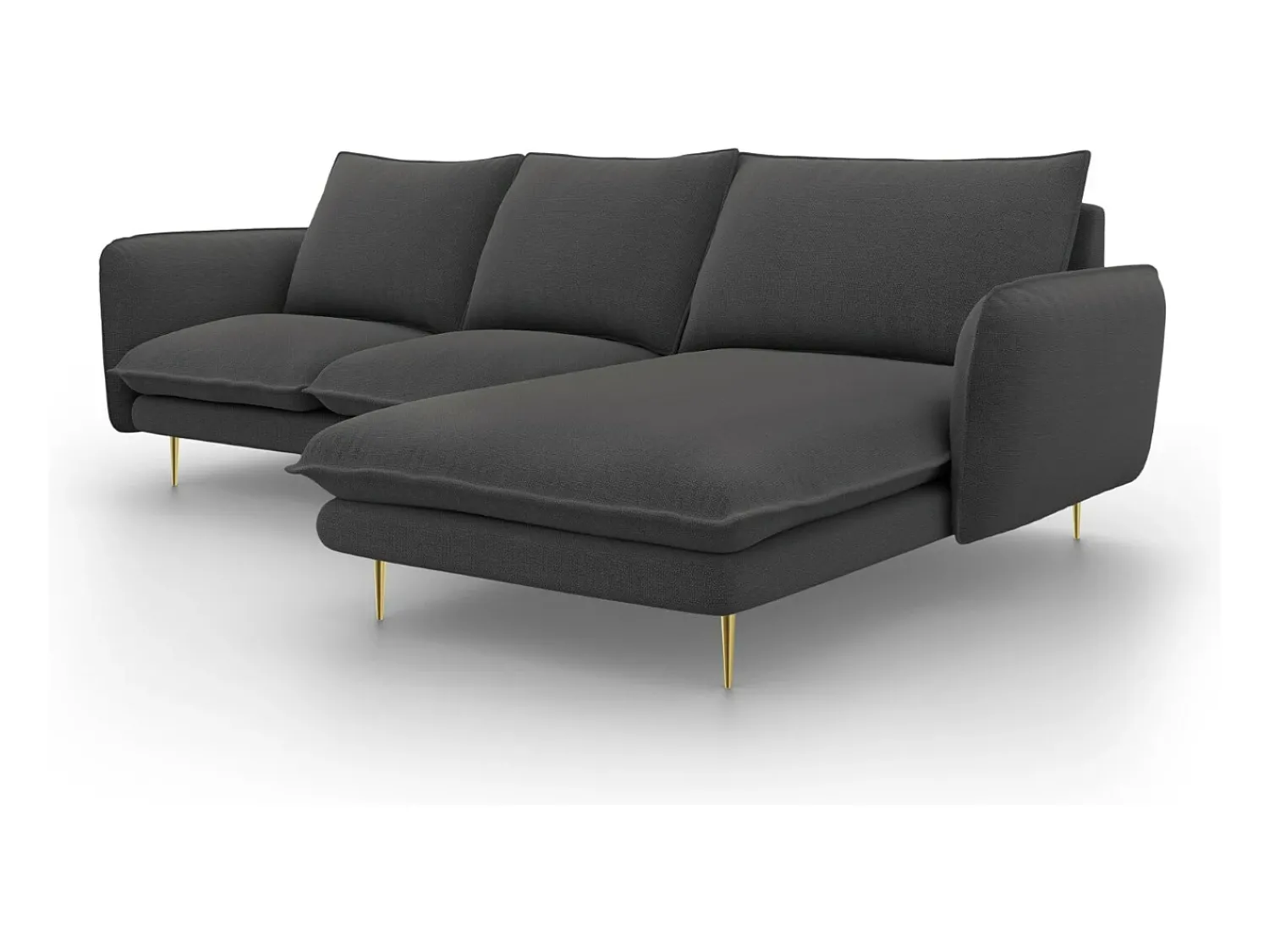 Cosmopolitan Design - Sofá de canto direito "Vienna" 5 lugares em tecido estrutural cinza escuro - 255x170x95cm Cinza antracite