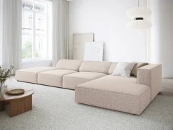 Best Cosmopolitan Design - Sofá de canto direito "Arendal" 5 lugares em tecido chenille - 341x166x70cm Bege