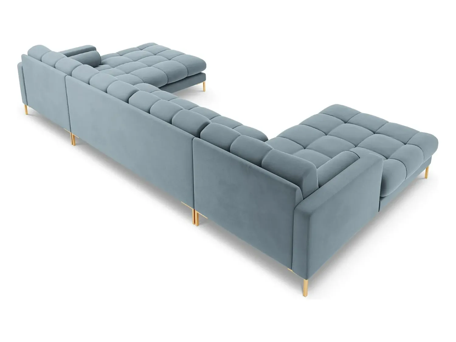 Cosmopolitan Design - Sofá panorâmico "Bali" 7 lugares em veludo - 383x185x75cm Azul claro