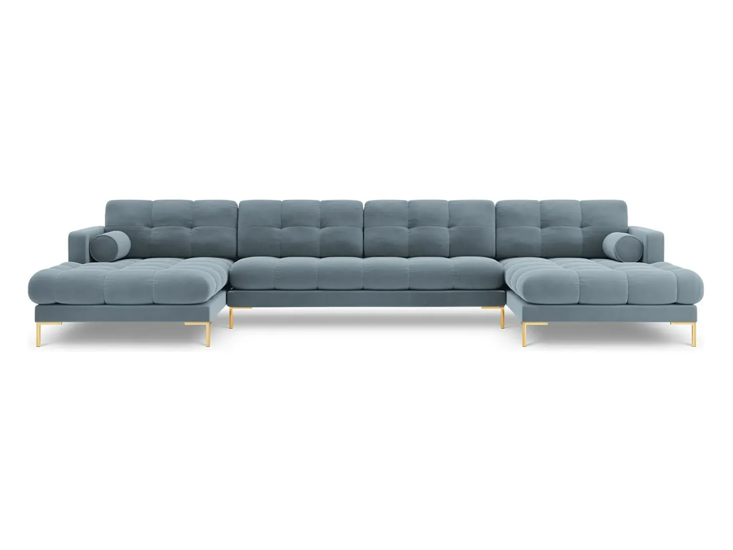 Cosmopolitan Design - Sofá panorâmico "Bali" 7 lugares em veludo - 383x185x75cm Azul claro