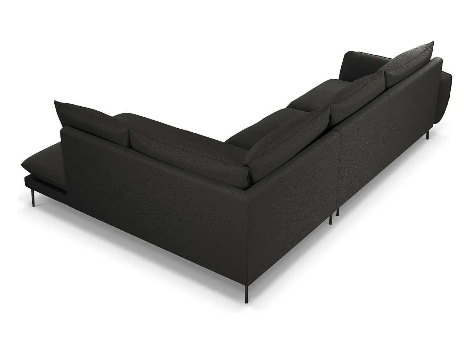 Hot Cosmopolitan Design - Sofá de canto direito "Vienna" 6 lugares em tecido bouclé - 275x185x95cm Preto