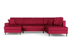 Sofá*Cosmopolitan Design - Sofá panorâmico convertível em linha reta com caixa de arrumação "Kyoto" 7 lugares em veludo - 313x194x88cm Vermelho