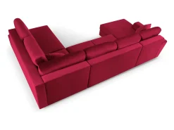 Sofá*Cosmopolitan Design - Sofá panorâmico convertível em linha reta com caixa de arrumação "Kyoto" 7 lugares em veludo - 313x194x88cm Vermelho