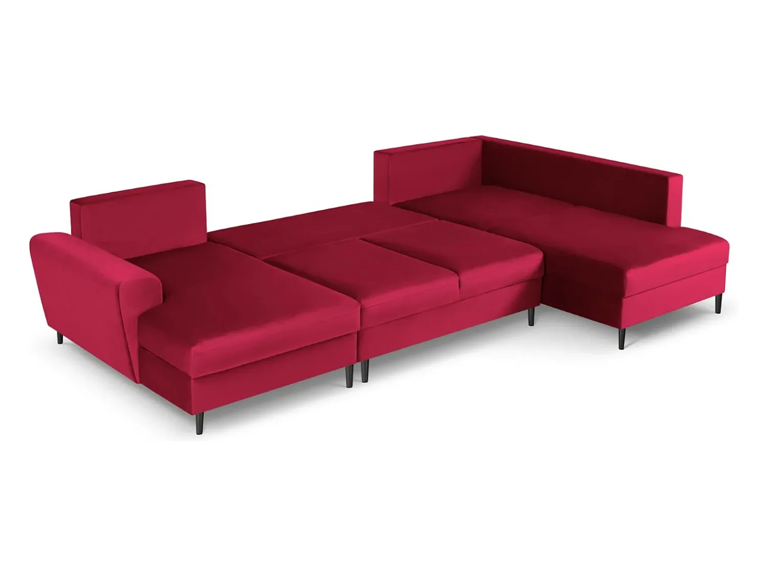 Sofá*Cosmopolitan Design - Sofá panorâmico convertível em linha reta com caixa de arrumação "Kyoto" 7 lugares em veludo - 313x194x88cm Vermelho