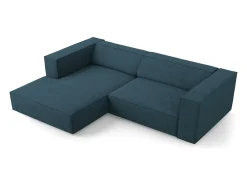 Sofá*Cosmopolitan Design - Sofá de canto esquerdo "Arendal" 3 lugares em tecido chenille com efeito canelado azul marinho - 224x166x70cm Azul esverdeado
