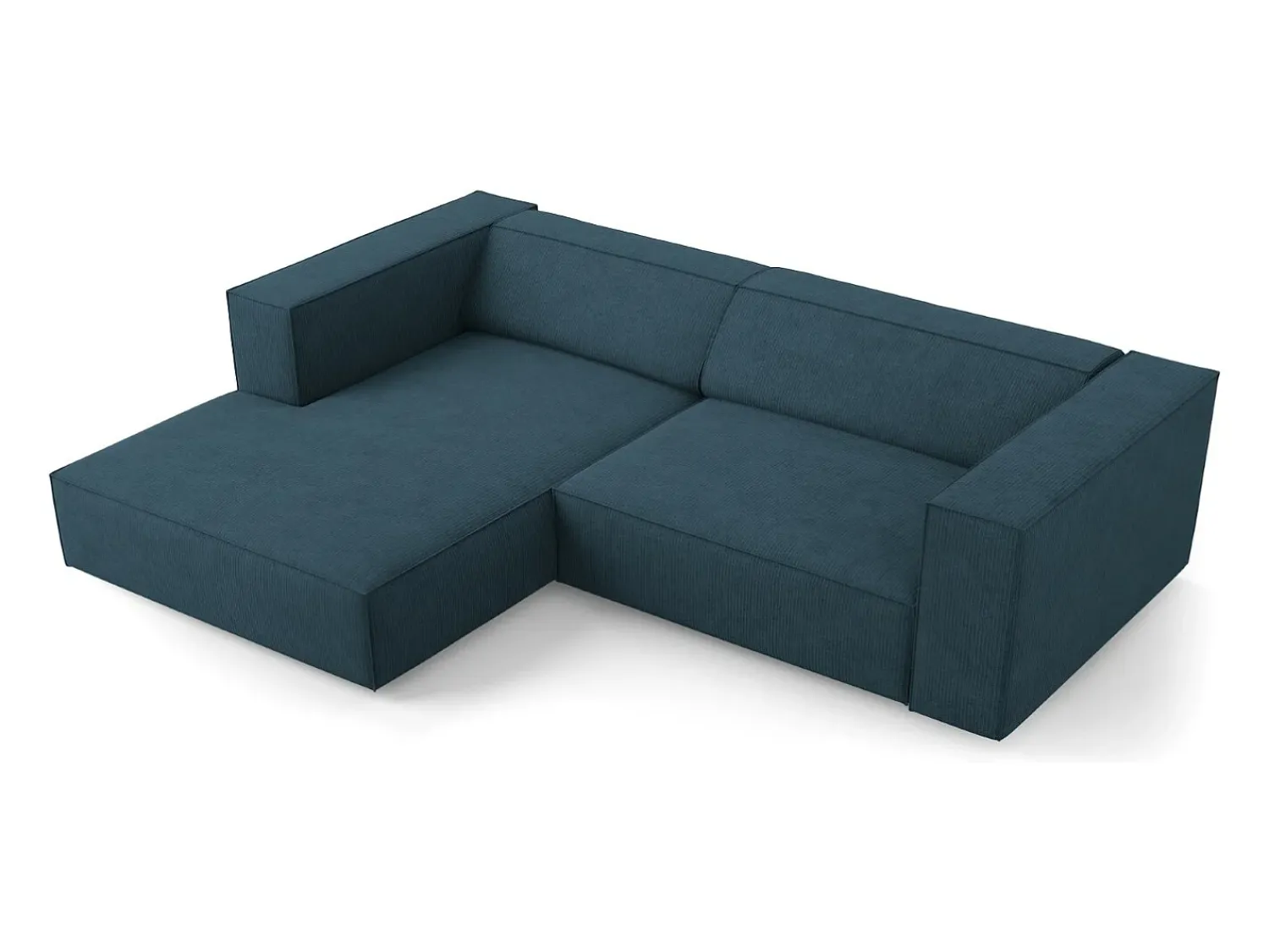 Sofá*Cosmopolitan Design - Sofá de canto esquerdo "Arendal" 3 lugares em tecido chenille com efeito canelado azul marinho - 224x166x70cm Azul esverdeado