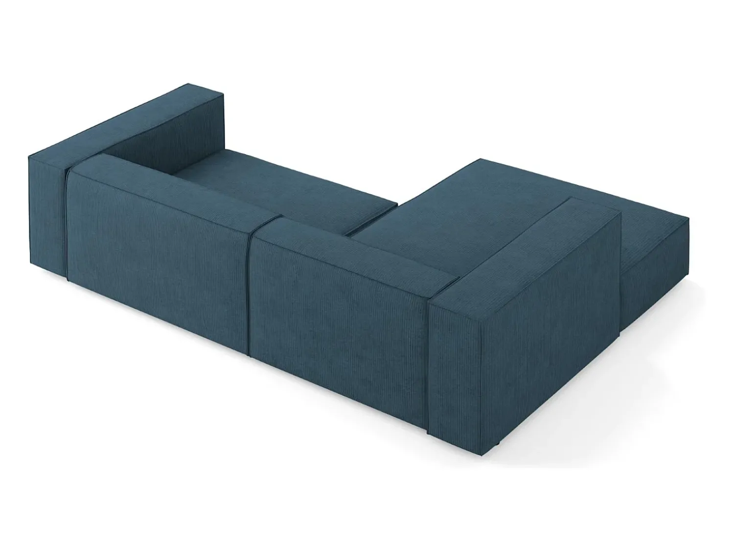 Sofá*Cosmopolitan Design - Sofá de canto esquerdo "Arendal" 3 lugares em tecido chenille com efeito canelado azul marinho - 224x166x70cm Azul esverdeado