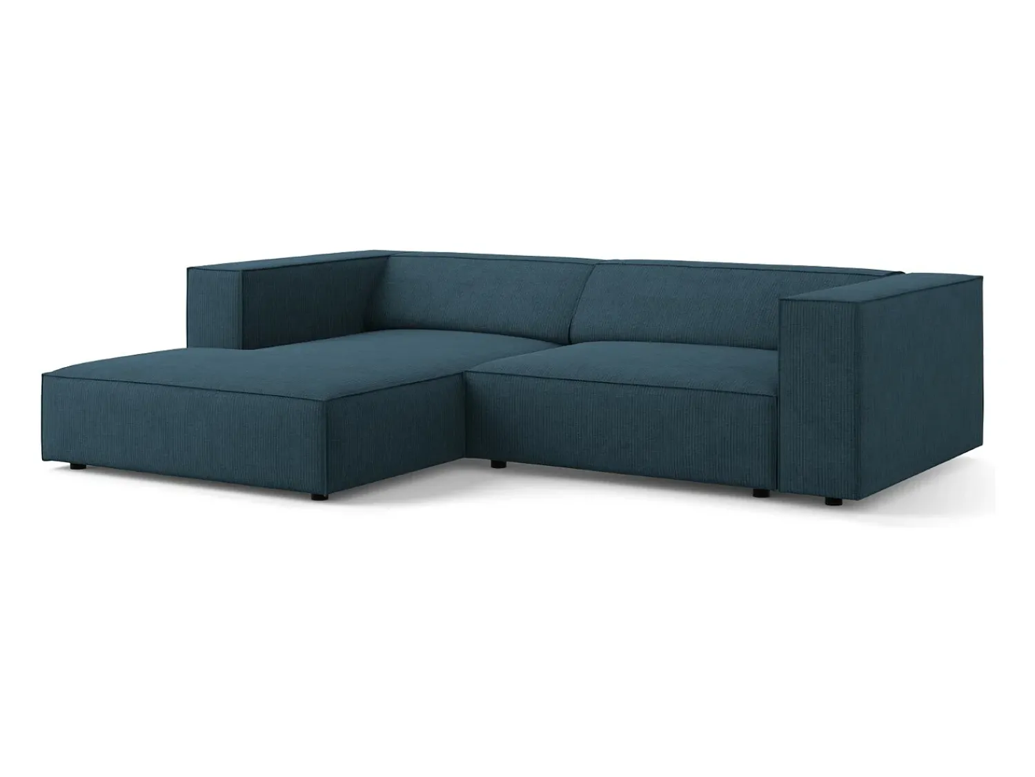 Sofá*Cosmopolitan Design - Sofá de canto esquerdo "Arendal" 3 lugares em tecido chenille com efeito canelado azul marinho - 224x166x70cm Azul esverdeado