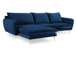 Discount Cosmopolitan Design - Sofá de canto esquerdo "Vienna" 5 lugares em veludo azul real - 255x170x95cm Azul escuro