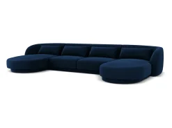 Cosmopolitan Design - Sofá panorâmico "Tulum" 5 lugares em veludo azul real - 330x156x70cm^ Sofá