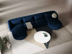 Cosmopolitan Design - Sofá panorâmico "Tulum" 5 lugares em veludo azul real - 330x156x70cm^ Sofá