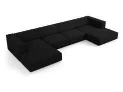 Hot Cosmopolitan Design - Sofá panorâmico "Arendal" 6 lugares em tecido chenille com efeito canelado - 364x166x70cm Preto