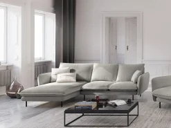 Cosmopolitan Design - Sofá de canto esquerdo "Vienna" 5 lugares em tecido estrutural cinza claro - 255x170x95cm^ Sofá