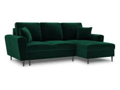 Cosmopolitan Design - Sofá convertível de canto direito com caixa de arrumação "Kyoto" 4 lugares em veludo verde garrafa - 241x145x88cm^ Sofá