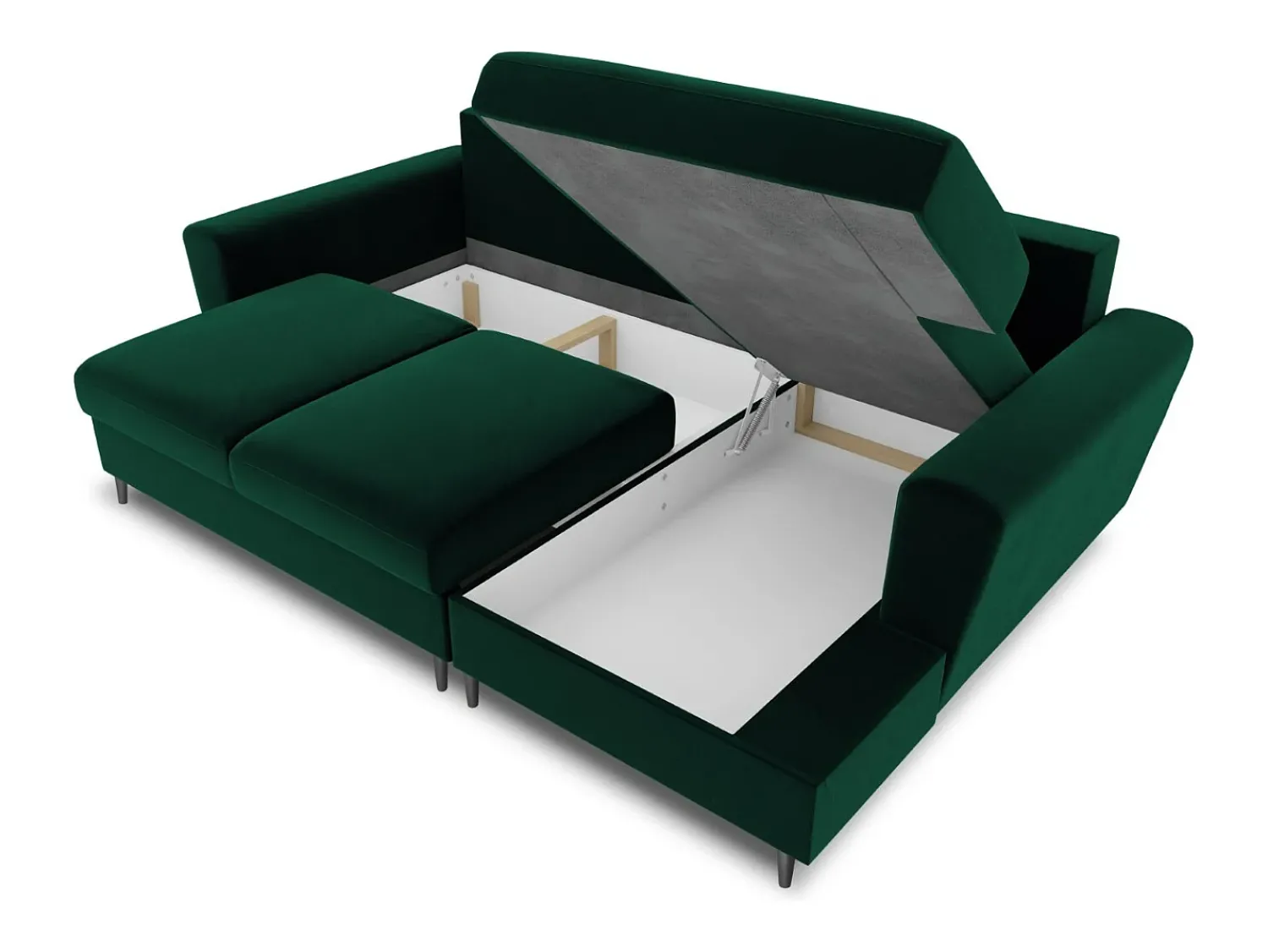 Cosmopolitan Design - Sofá convertível de canto direito com caixa de arrumação "Kyoto" 4 lugares em veludo verde garrafa - 241x145x88cm^ Sofá