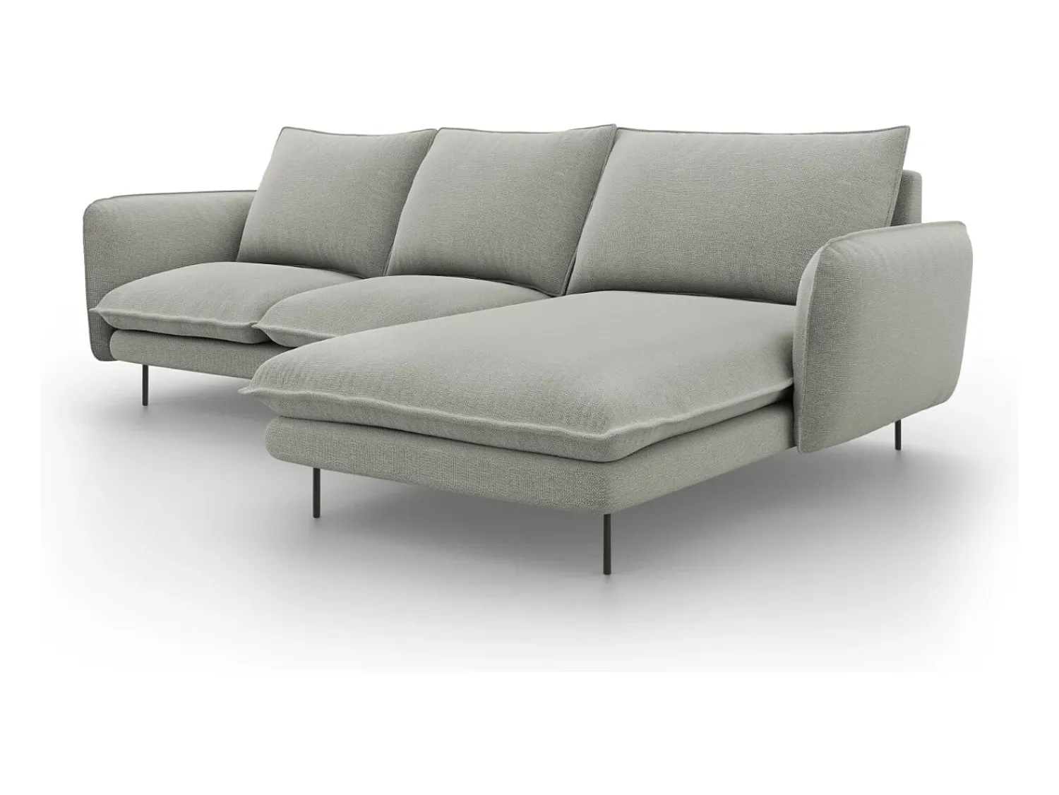 Sofá*Cosmopolitan Design - Sofá de canto direito "Vienna" 5 lugares em tecido estrutural cinza claro - 255x170x95cm Cinzento claro