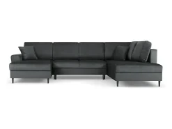 Sofá|Cosmopolitan Design - Sofá panorâmico convertível em linha reta com caixa de arrumação "Kyoto" 7 lugares em veludo cinza escuro - 313x194x88cm Cinza antracite