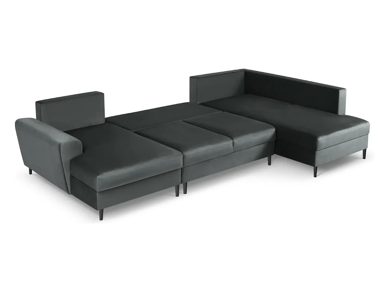 Sofá|Cosmopolitan Design - Sofá panorâmico convertível em linha reta com caixa de arrumação "Kyoto" 7 lugares em veludo cinza escuro - 313x194x88cm Cinza antracite