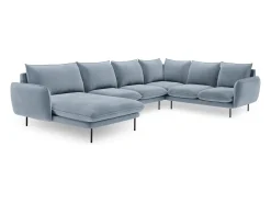 Sofá|Cosmopolitan Design - Sofá de canto direito panorâmico "Vienna" 7 lugares em veludo - 330x235x95cm Azul claro