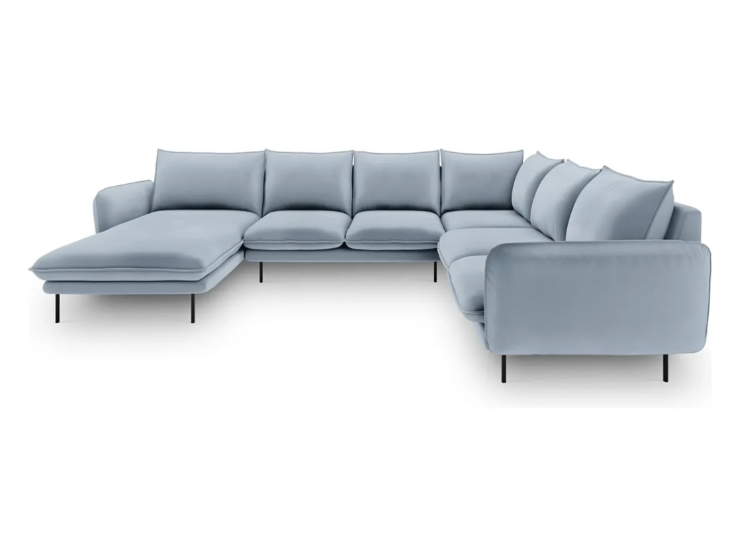 Sofá|Cosmopolitan Design - Sofá de canto direito panorâmico "Vienna" 7 lugares em veludo - 330x235x95cm Azul claro