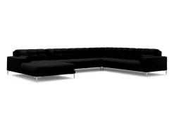 Best Cosmopolitan Design - Sofá de canto direito panorâmico "Bali" 7 lugares em tecido estrutural - 327x256x75cm Preto