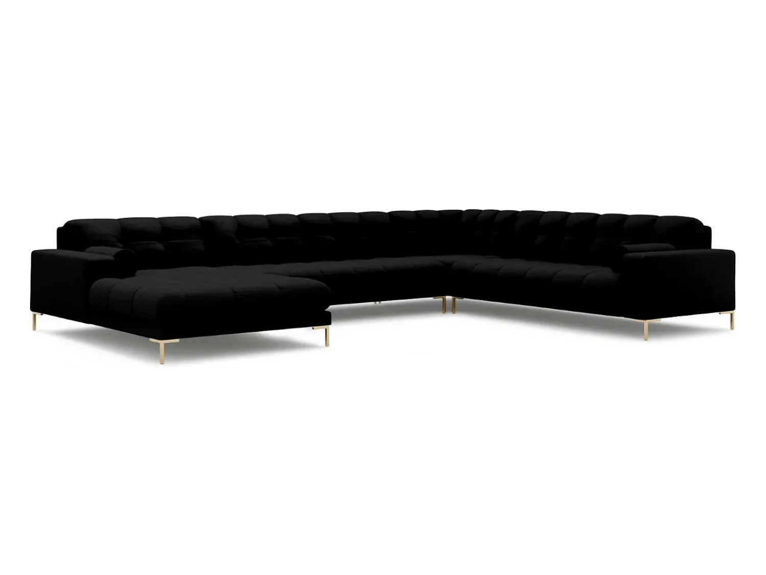 Best Cosmopolitan Design - Sofá de canto direito panorâmico "Bali" 7 lugares em tecido estrutural - 327x256x75cm Preto
