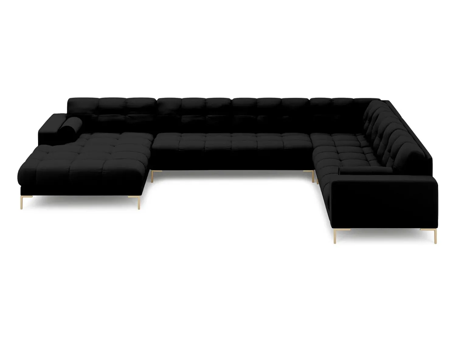 Best Cosmopolitan Design - Sofá de canto direito panorâmico "Bali" 7 lugares em tecido estrutural - 327x256x75cm Preto