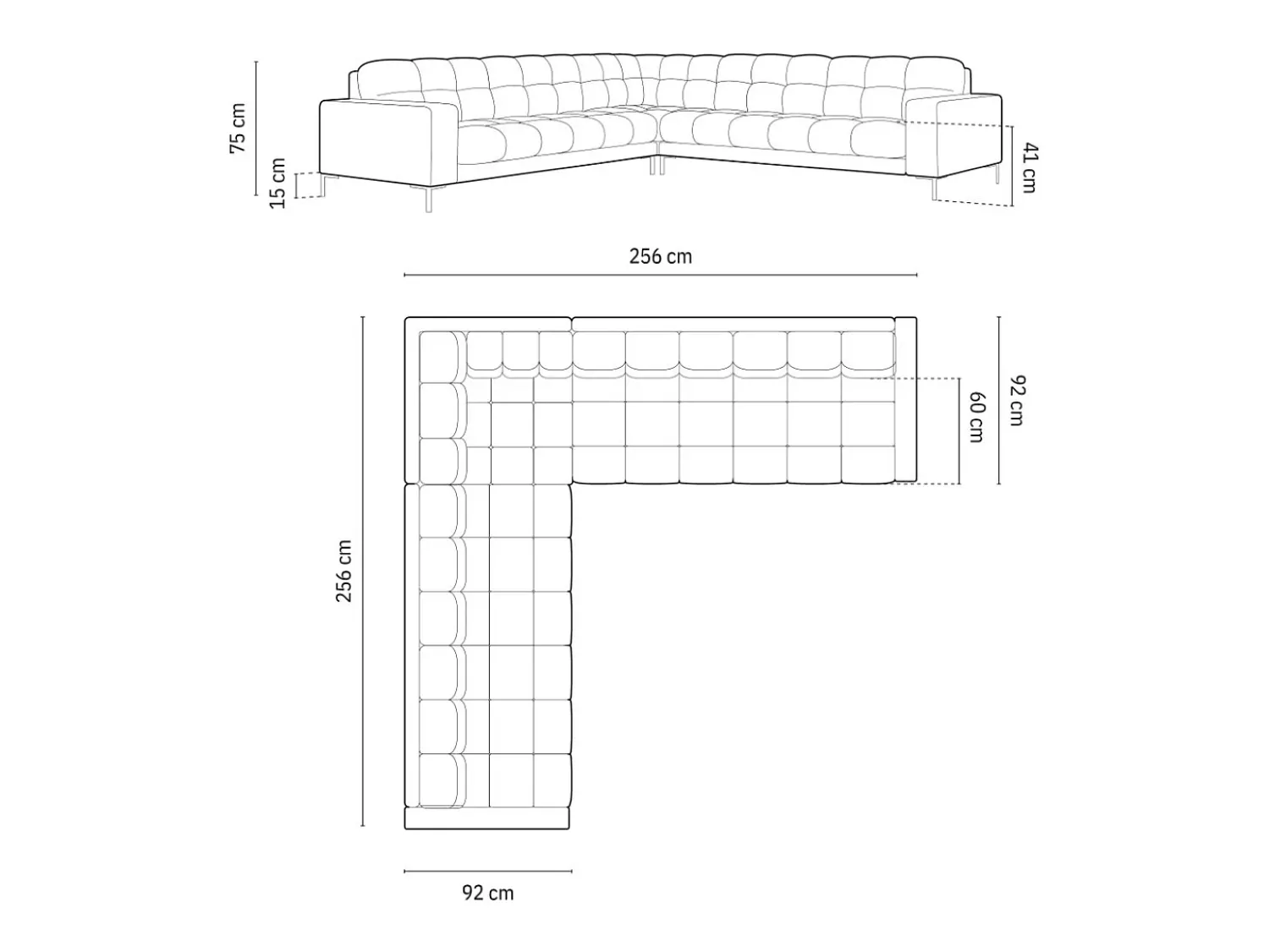 Hot Cosmopolitan Design - Sofá de canto simétrico "Bali" 6 lugares em tecido estrutural - 256x256x75cm Bege