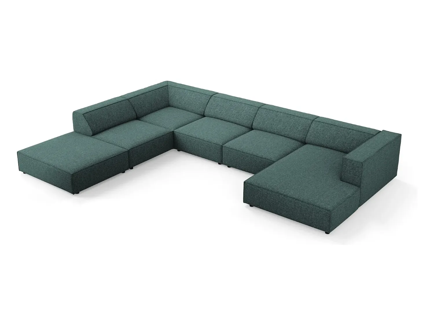 Sofá*Cosmopolitan Design - Sofá de canto panorâmico à esquerda "Arendal" 7 lugares em tecido chenille petróleo - 364x262x70cm Verde esmeralda