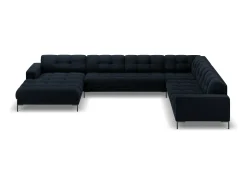 Sofá*Cosmopolitan Design - Sofá de canto direito panorâmico "Bali" 7 lugares em veludo - 327x256x75cm Azul escuro