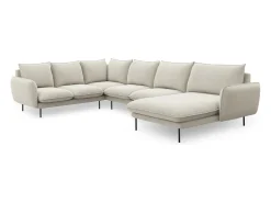 Discount Cosmopolitan Design - Sofá de canto panorâmico à esquerda "Vienna" 7 lugares em tecido estrutural claro - 330x235x95cm Bege