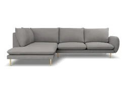 Cosmopolitan Design - Sofá de canto esquerdo "Vienna" 6 lugares em tecido estrutural cinza escuro - 275x185x95cm^ Sofá