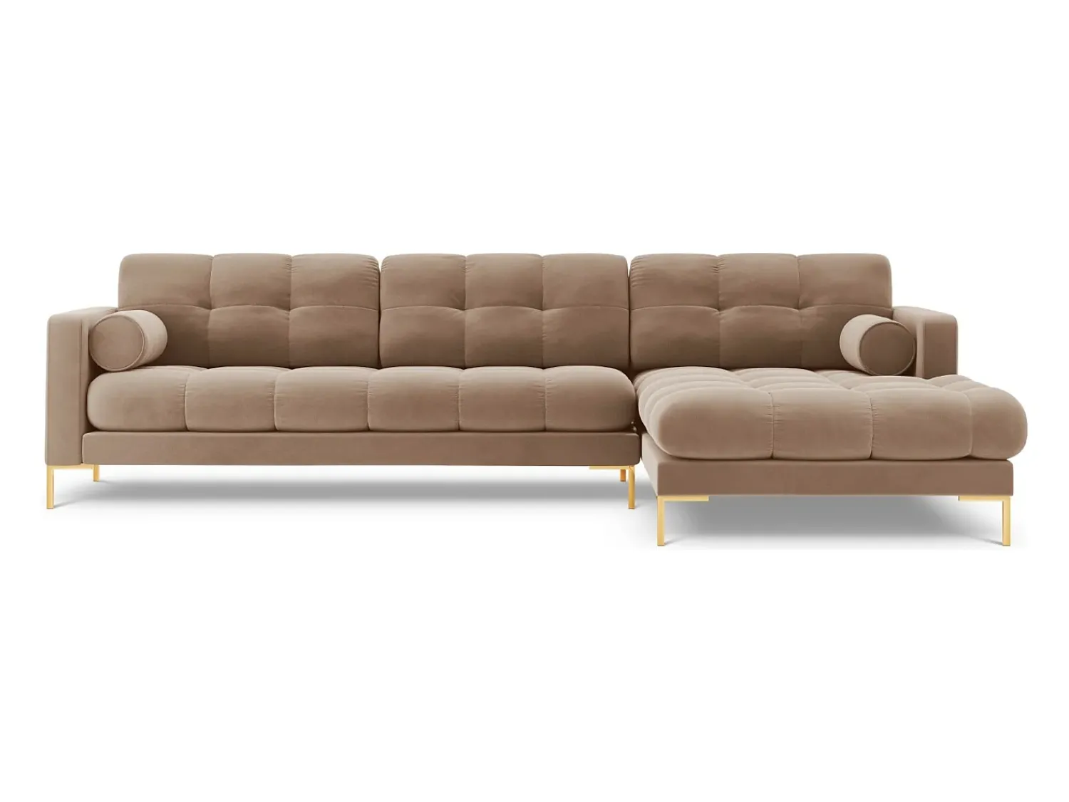 Sofá|Cosmopolitan Design - Sofá de canto direito "Bali" 5 lugares em veludo - 293x185x75cm Bege