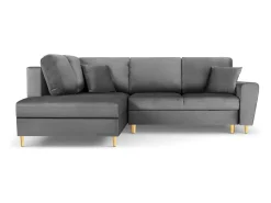 Sofá|Cosmopolitan Design - Sofá convertível de canto esquerdo com caixa de arrumação "Kyoto" 5 lugares em veludo cinza claro - 243x194x88cm Cinzento claro