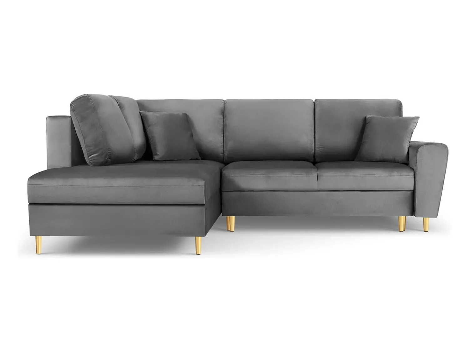 Sofá|Cosmopolitan Design - Sofá convertível de canto esquerdo com caixa de arrumação "Kyoto" 5 lugares em veludo cinza claro - 243x194x88cm Cinzento claro