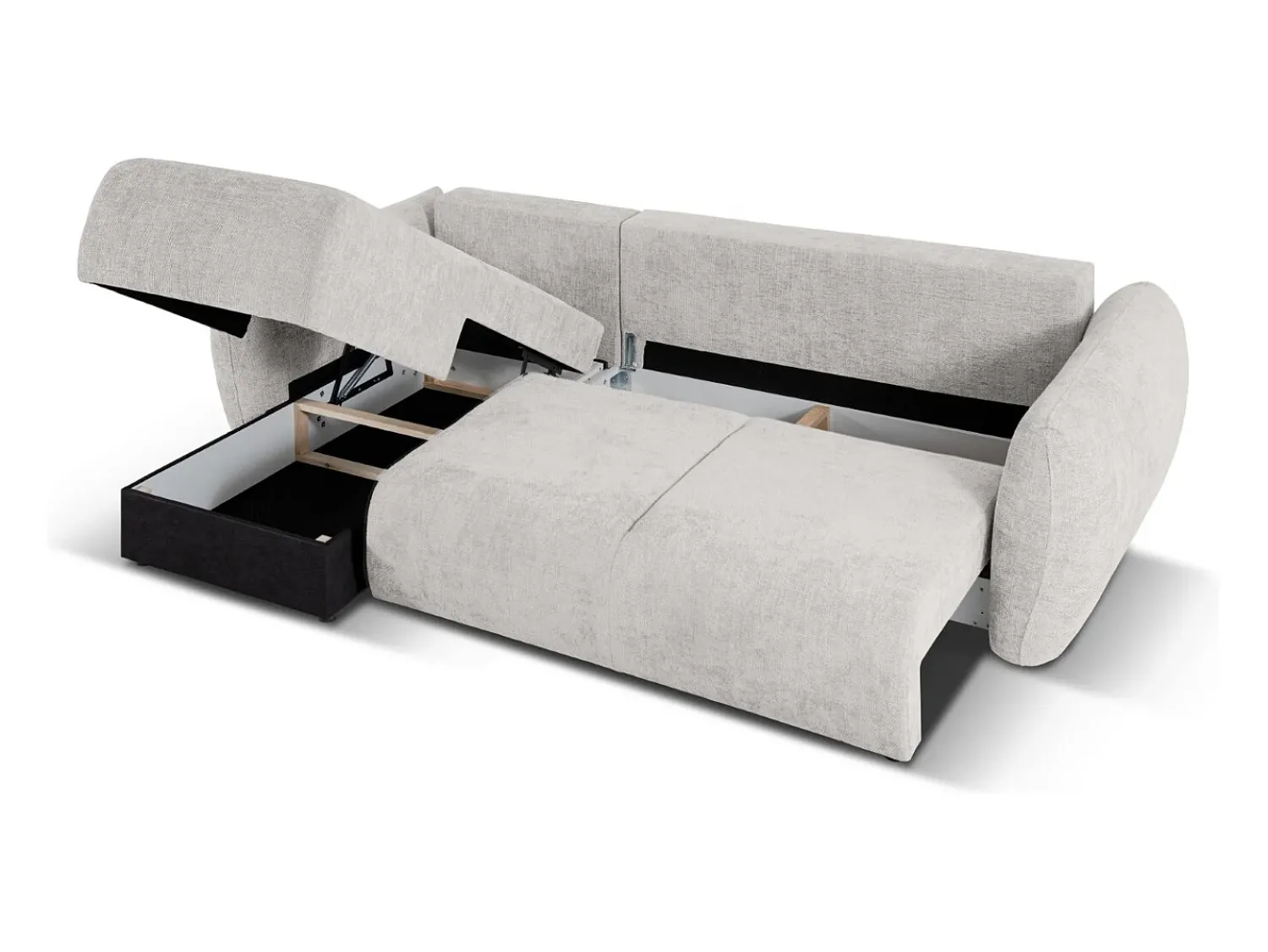 Sofá*Cosmopolitan Design - Sofá convertível de canto esquerdo com caixa de arrumação "Matera" 4 lugares em tecido chenille cinza claro - 253x173x86cm Cinzento claro