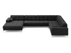 Cosmopolitan Design - Sofá de canto direito panorâmico "Bali" 7 lugares em tecido estrutural cinza escuro - 327x256x75cm^ Sofá
