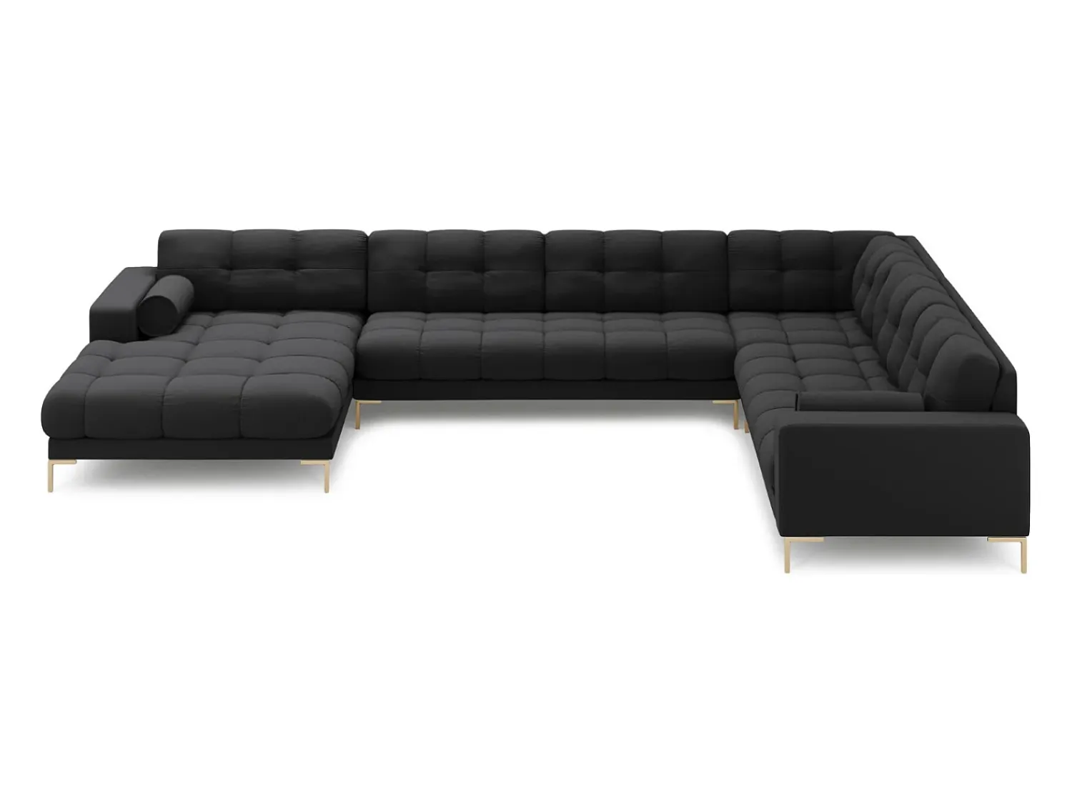 Cosmopolitan Design - Sofá de canto direito panorâmico "Bali" 7 lugares em tecido estrutural cinza escuro - 327x256x75cm^ Sofá