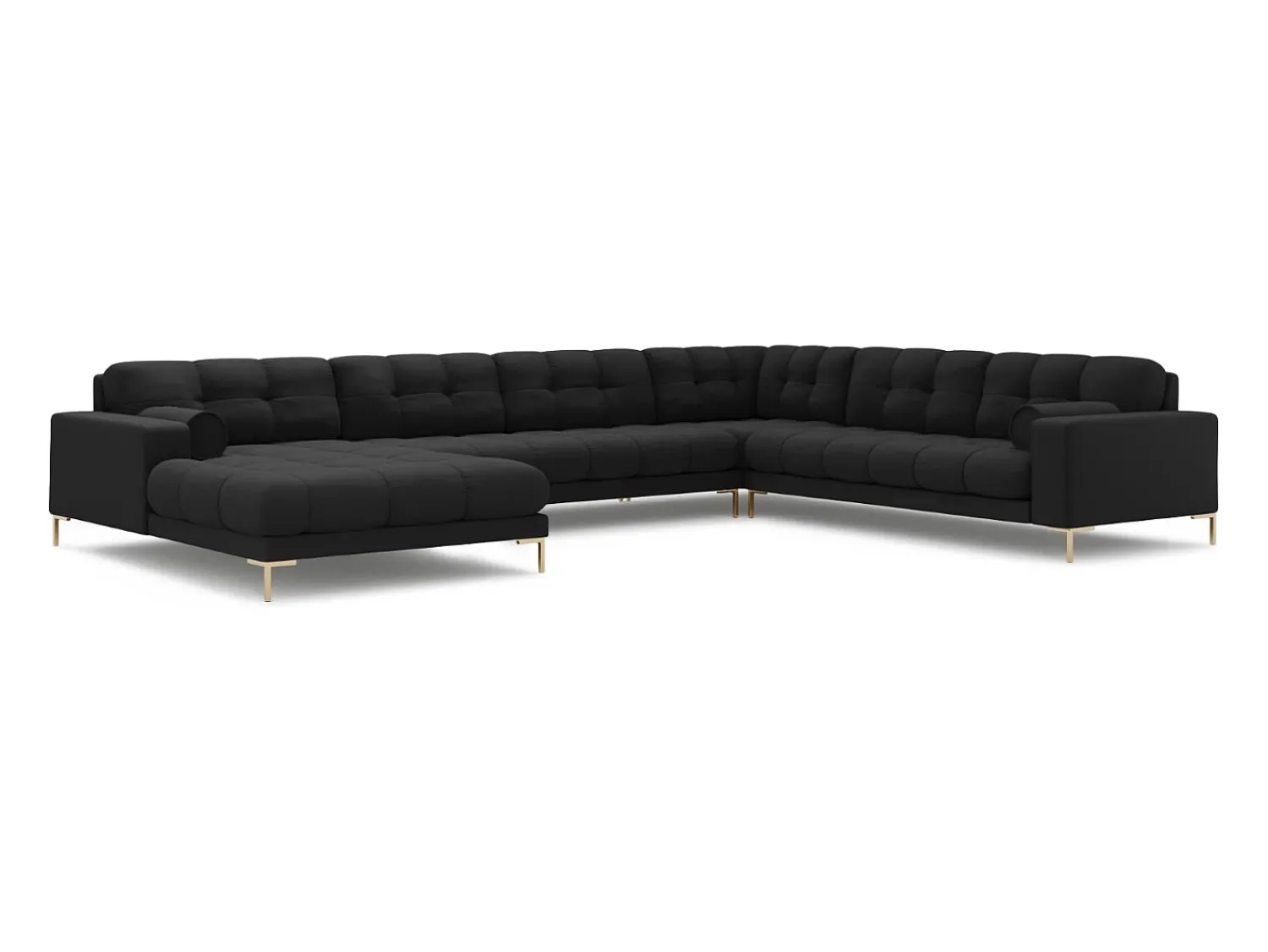 Cosmopolitan Design - Sofá de canto direito panorâmico "Bali" 7 lugares em tecido estrutural cinza escuro - 327x256x75cm^ Sofá