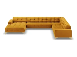 Sofá|Cosmopolitan Design - Sofá de canto direito panorâmico "Bali" 7 lugares em veludo - 327x256x75cm Amarelo