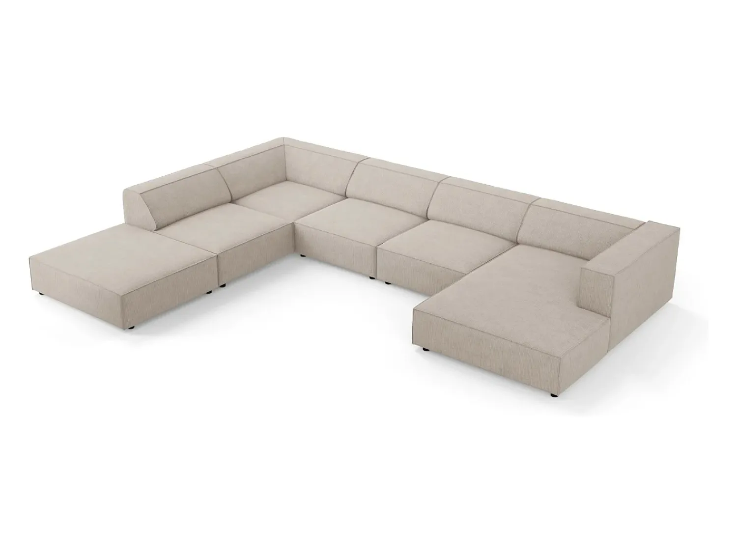 Cosmopolitan Design - Sofá de canto panorâmico à esquerda "Arendal" 7 lugares em tecido chenille com efeito canelado escuro - 364x262x70cm^ Sofá