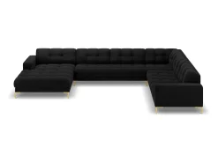 Sofá*Cosmopolitan Design - Sofá de canto direito panorâmico "Bali" 7 lugares em veludo - 327x256x75cm Preto