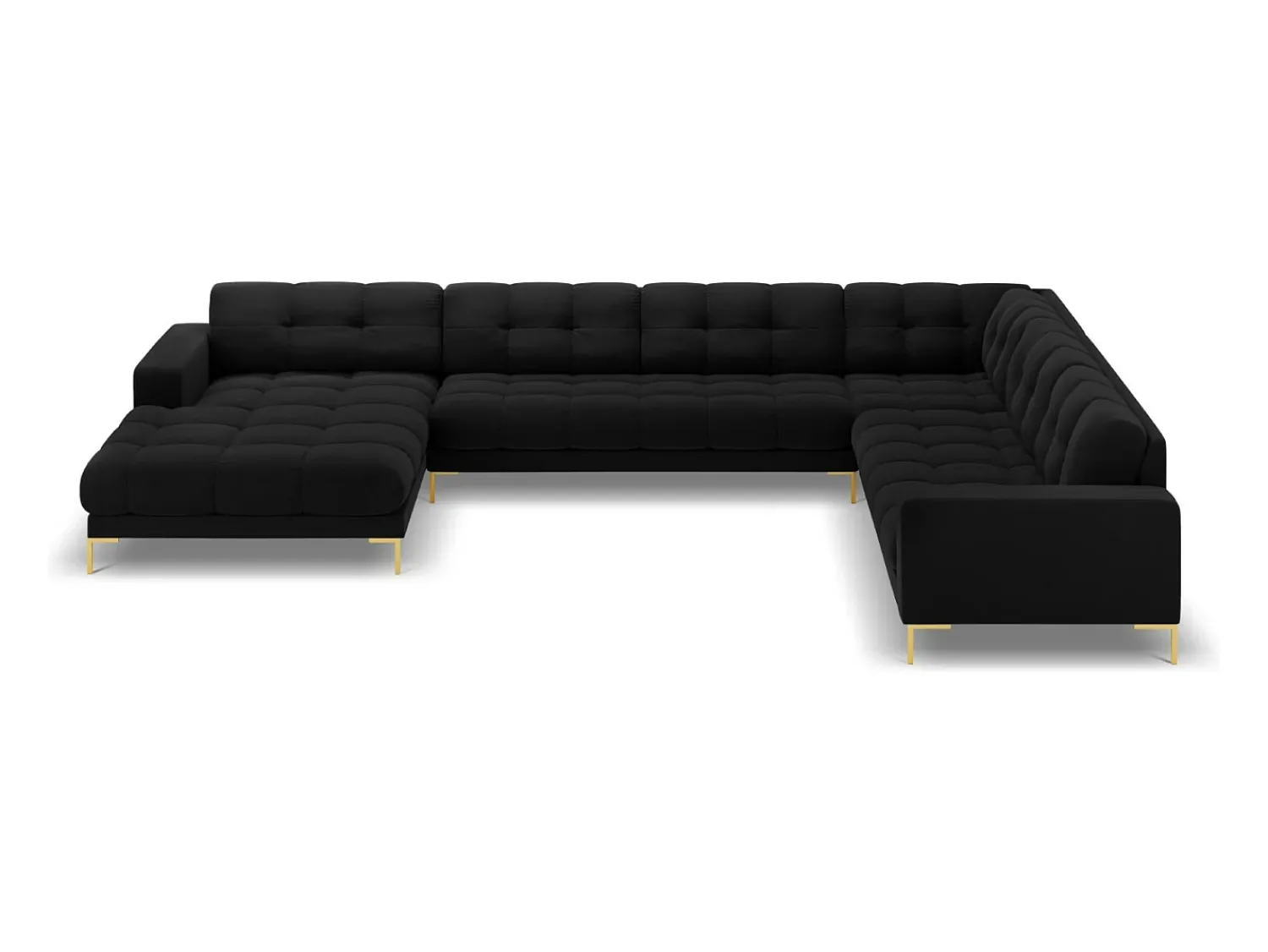 Sofá*Cosmopolitan Design - Sofá de canto direito panorâmico "Bali" 7 lugares em veludo - 327x256x75cm Preto