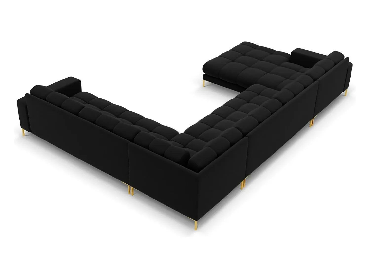 Sofá*Cosmopolitan Design - Sofá de canto direito panorâmico "Bali" 7 lugares em veludo - 327x256x75cm Preto