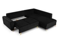 Sofá|Cosmopolitan Design - Sofá convertível de canto direito com caixa de arrumação "Kyoto" 5 lugares em veludo - 243x194x88cm Preto