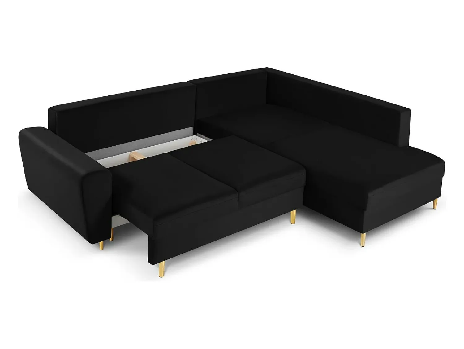 Sofá|Cosmopolitan Design - Sofá convertível de canto direito com caixa de arrumação "Kyoto" 5 lugares em veludo - 243x194x88cm Preto